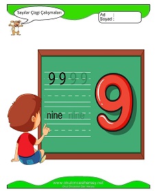 okul öncesi çocuklar için 9 Rakamı Çizgi çalışma sayfaları